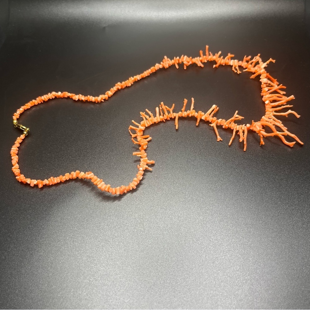 Natural branch coral necklace orange coral fringe statement. Vintage - Picture 9 of 10